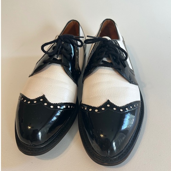 Vintage Nettleton‎ Golf Shoes Black & White w/Metal Spikes 10 Preppy Old Money